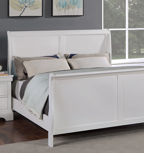 English Elm Modern French Inspired Queen Sleigh Bed White Wood Frame Curved Headboard Footboard B011S01137