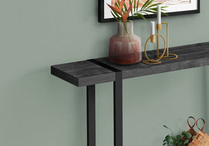 English Elm Accent C-Shaped Side Table with Reclaimed Wood-Look Top and Sleek Metal Frame for Small Spaces Black 36 L x 15 W x 8 H B2710P219148