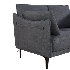 English Elm 2.5 Seater Button Tufted Upholstered Sofa with Usb Port Metal Legs and Two Accent Pillows W820P224378