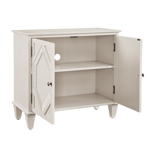 English Elm 33.6" Retro Wooden Sideboard with Fluted Diamond Panels, Mid-Century Console for Living Areas Antique White W1801P346237