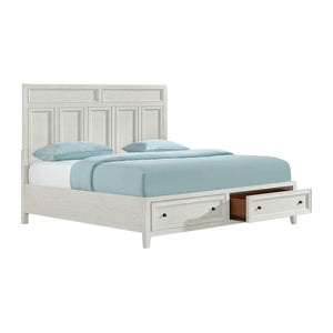 English Elm Wallace & Bay - Gypsum Whitewash King Storage Bed with Two Spacious Footboard Drawers, Durable Classic Wood Design B361S00026
