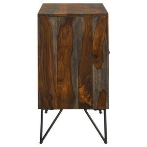 English Elm Komomo Sheesham Grey Buffet Cabinet with 1 Adjustable Shelf, Oatmeal Gold Accents & Dimmer Lighting B062P344888