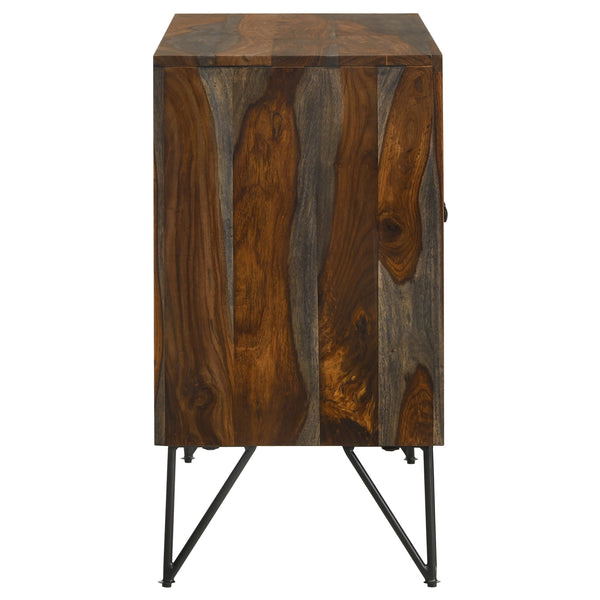 English Elm Komomo Sheesham Grey Buffet Cabinet with 1 Adjustable Shelf, Oatmeal Gold Accents & Dimmer Lighting B062P344888