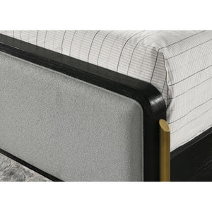 English Elm Anser Eastern King Panel Bed - Plush Gray Upholstery, Black Frame & Gold Accents For Chic Style B062S01251