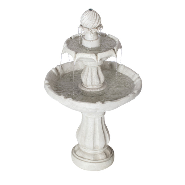 English Elm 37.4"h Two-tier Polyresin Pedestal Fountain Cascading Stone-look Patio Garden Feature N765P355059W