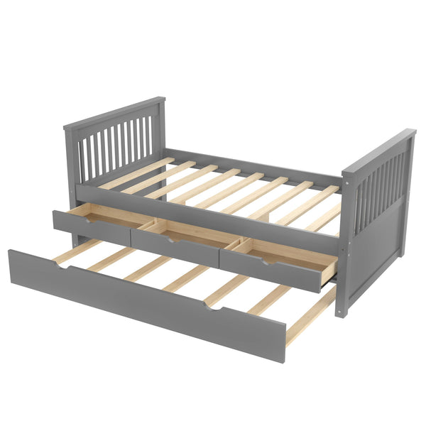 English Elm Twin Solid Wood Platform Bed with Trundle and Two Drawers, White Daybed for Kids Guests Gray W1580S00263