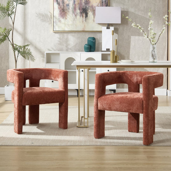 English Elm United We Win Chenille Barrel Accent Armchairs Set of Two for Living Room Dining Orange W1568P389272