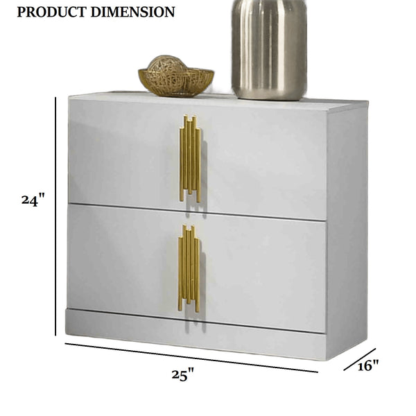 English Elm Contemporary White Two-drawer Nightstand with Gold Legs and Dovetail Joinery B2741P435316