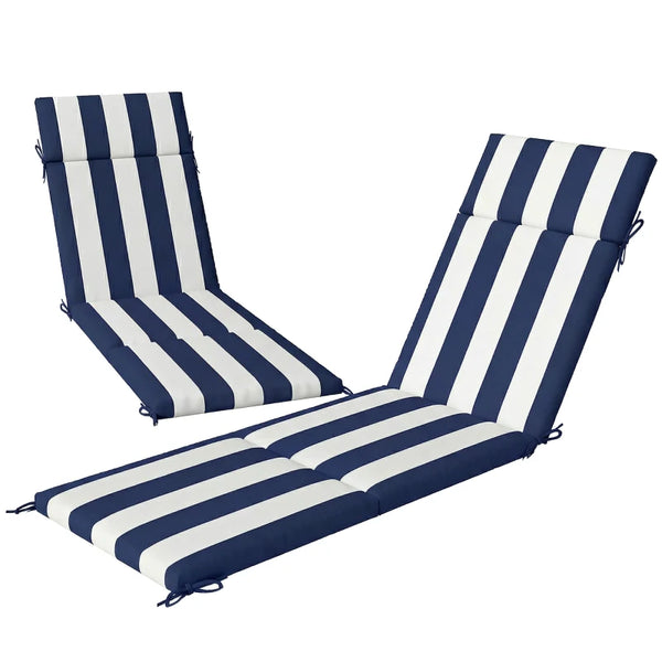 English Elm Garden Chaise Lounge Cushions Set of 2 Striped Polyester Uv Resistant Outdoor Patio Dark Blue,White T3971P475805