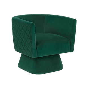 English Elm 1pc Swivel Chair with Velvet Upholstery and Solid Wood Base, Diamond-Stitched Back, Comfortable Lounge Seat Green 29.5 L x 28.5 W x 19 H B011P287558