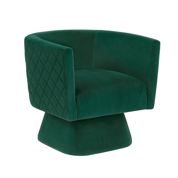 English Elm 1pc Swivel Chair with Velvet Upholstery and Solid Wood Base, Diamond-Stitched Back, Comfortable Lounge Seat Green 29.5 L x 28.5 W x 19 H B011P287558