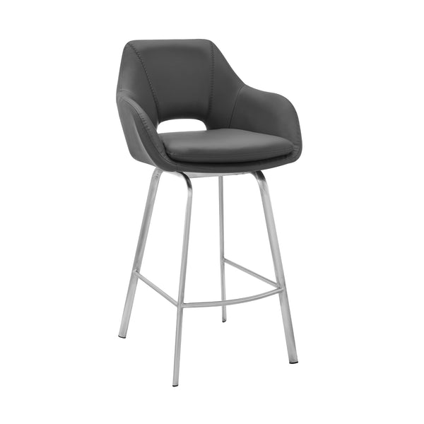 English Elm Freya Gray Faux Leather Swivel Bar Stool - 30" Height, Modern Design, Easy-Clean & Durable Steel Frame B2736P268542