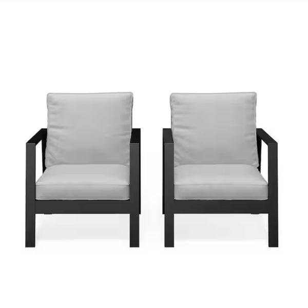 English Elm Set of 2 Outdoor Aluminum Patio Armchairs Rust Proof Frame with Plush Foam Cushions Black+ Gray B082P454983