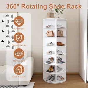 English Elm Rotating Seven Tier Shoe Tower Organizer Holds 28 Pairs with Spinning Base W2699P390457