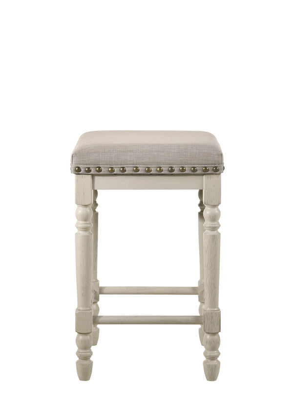 English Elm Tasnim Counter Height Stool Set of 2 in Antique White & Tan Upholstered Seat, Nailhead Trim Accents B2726P285037