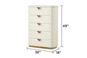 English Elm La Pierre Modern 5-Drawer Chest With Open Top Mirror & Gold Accents - Elegant Beige Storage Solution G150108843