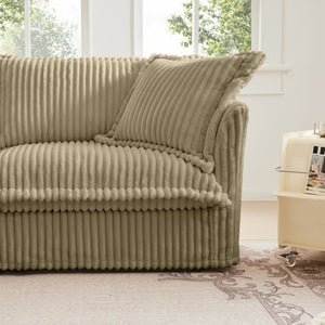 English Elm Slipcovered Long Sofa - Cozy 4-Seater Camel Corduroy Couch With Removable Covers For Easy Care W3041S00069-GIGA