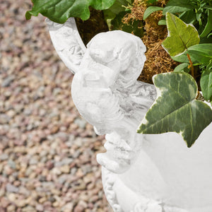 English Elm Mgo Roman Botanical Relief Urn Planter Faux Stone Finish for Patio or Entryway 63404.00WHI