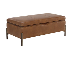 Sunpan Kael Storage Bench – Modern Faux Leather Bench with Antique Brass Legs and Unique Wooden Texture