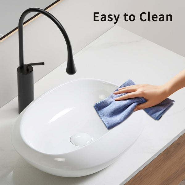 English Elm Oval Ceramic Vessel Sink Glossy White Basin for Small Vanity Countertop Bathrooms W3402P351197