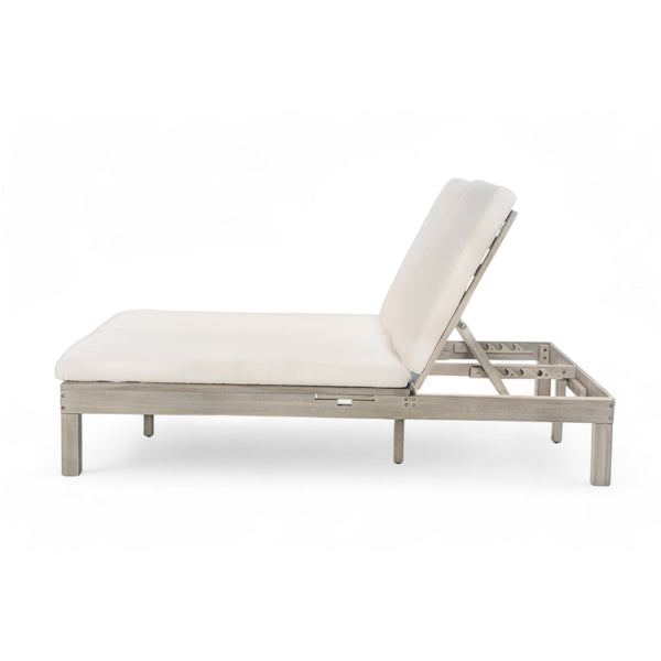 English Elm Trexm Acacia Wood Double Chaise Lounge Outdoor with Folding Trays and Foam Cushions TM000015AAE