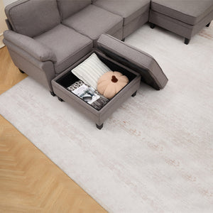 English Elm 102 Inch Linen Modular Sectional Sofa with Hidden Storage and Cloud Cushion Comfort Dark Gray W1099S00209