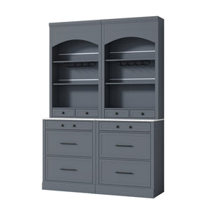 English Elm Modern Tall Kitchen Pantry Set of Two with Faux Marble Top and Glass Holders Gray SP000175AAE