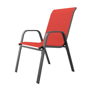 English Elm Outdoor Dining Chair Set of Four Teslin Fabric Powder Coated Frame Patio Seating Black+Red W3979P402399