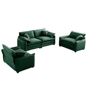 English Elm Luxurious Three-Piece Sofa Set In Green Corduroy - Plush Comfort For Living Rooms, Clubs & Home Theaters W714S00725