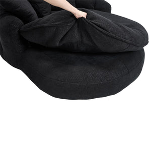 English Elm Oversized Memory Foam Chenille Bean Bag Sofa with Ergonomic Back Support, 3 Large & 2 Small Pillows Black W395P359415