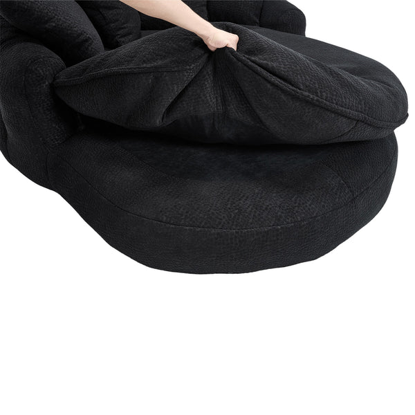 English Elm Oversized Memory Foam Chenille Bean Bag Sofa with Ergonomic Back Support, 3 Large & 2 Small Pillows Black W395P359415
