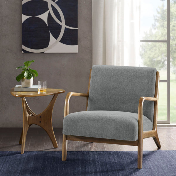 JLA Home INK+IVY - Mid-Century solid wood accent armchair with plush upholstery, ergonomic curved arms and timeless minimalist style Grey II100-0435