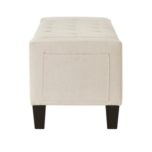 English Elm Ottoman Storage Bench Tufted Linen Upholstered Entryway Seat with Lift Top Shelf Beige W2186P465442