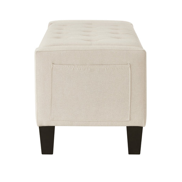 English Elm Ottoman Storage Bench Tufted Linen Upholstered Entryway Seat with Lift Top Shelf Beige W2186P465442
