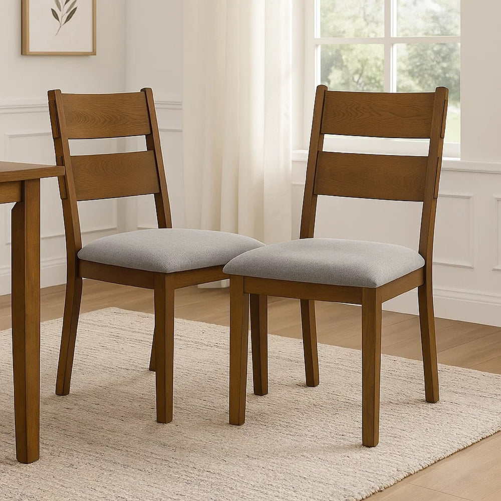 English Elm Lyoi Ladder Back Dining Chairs Set of 2 Gray Upholstered Seat Solid Wood Frame B056P417076