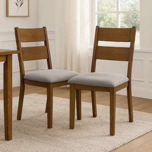 English Elm Lyoi Ladder Back Dining Chairs Set of 2 Gray Upholstered Seat Solid Wood Frame B056P417076