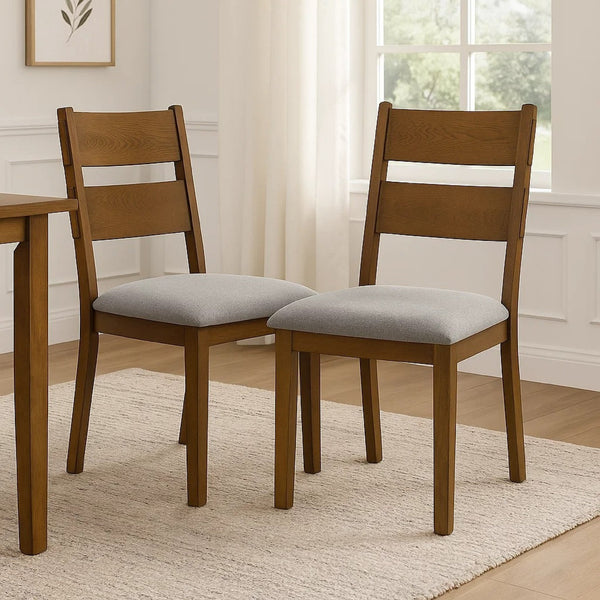 English Elm Lyoi Ladder Back Dining Chairs Set of 2 Gray Upholstered Seat Solid Wood Frame B056P417076