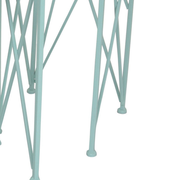 English Elm Mito Three Piece Nesting Plant Stand Set with X Cross Metal Base and Wood Tops Blue+Brown B056P416915