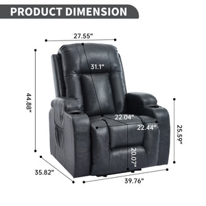 English Elm Beige Pu Leather Power Lift Recliner with Massage Lumbar Heat and Usb Charging Gray W1803S00084
