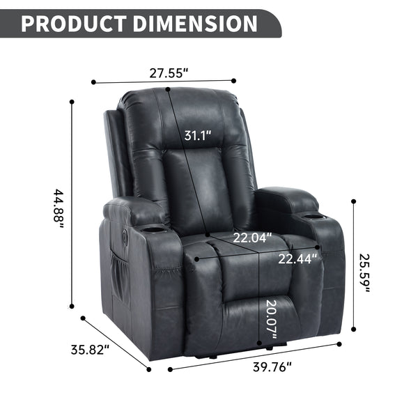 English Elm Beige Pu Leather Power Lift Recliner with Massage Lumbar Heat and Usb Charging Gray W1803S00084