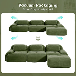 English Elm L-shaped Modular Corduroy Sectional Sofa Ergonomic Low Profile Living Room Seating Olive Green W714S01258