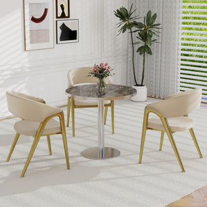 English Elm Round Tulip Bistro Table Faux Marble Top Gold Pedestal Base for Small Dining Spaces W3316P421500