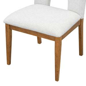 English Elm Topmax Extendable Round Dining Set with Linen Chairs and Pedestal Base Seats Five Walnut N717S000062D