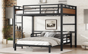 English Elm Full Xl Metal Bunk Bed In Walnut - Versatile Separable Loft Bed With Safety Fence & Strong Frame W1580S00229