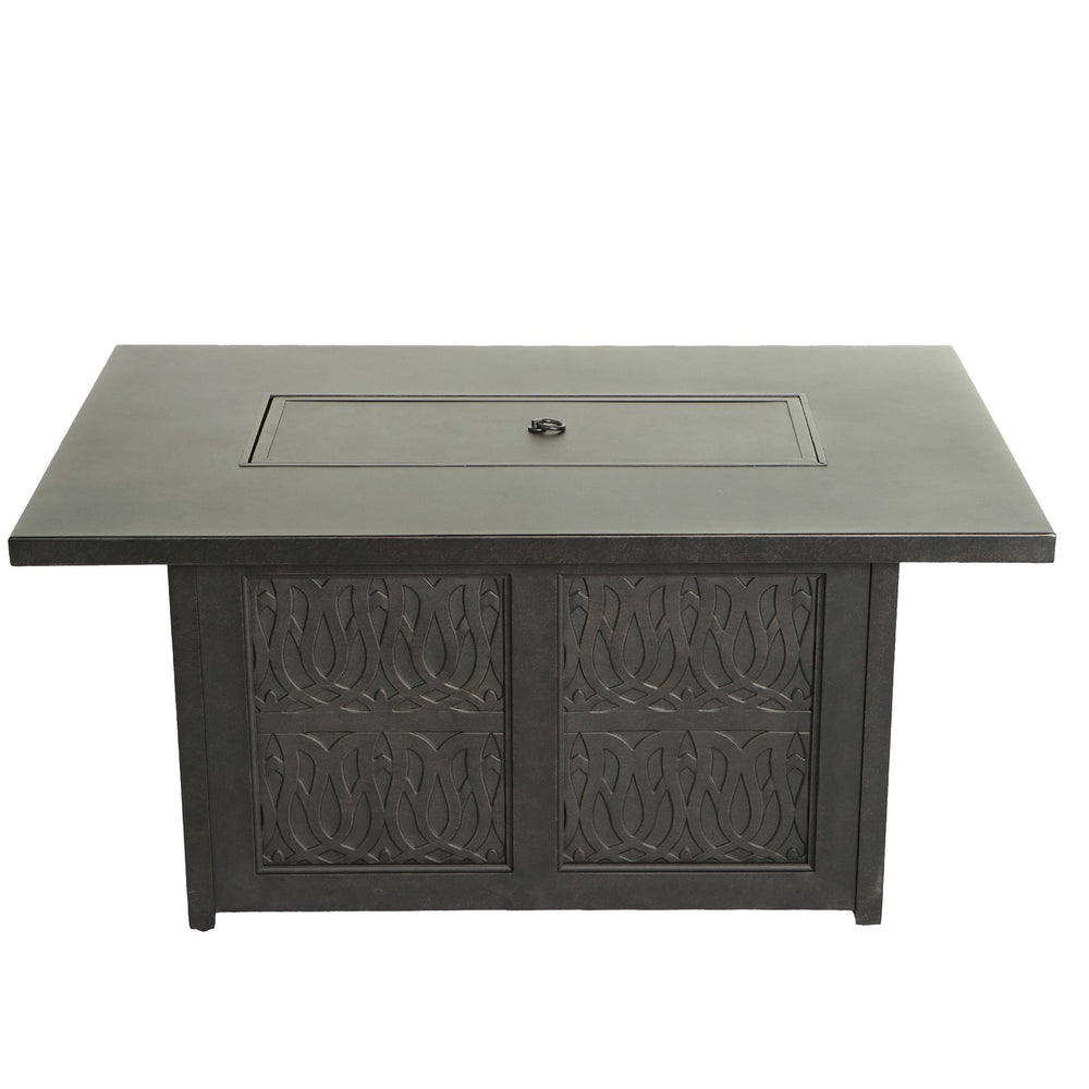 English Elm Aluminum Antique Bronze 50x32" Rectangle Fire Table with Fire Glass, Cover & Rust-Free Cast Finish B010S00468