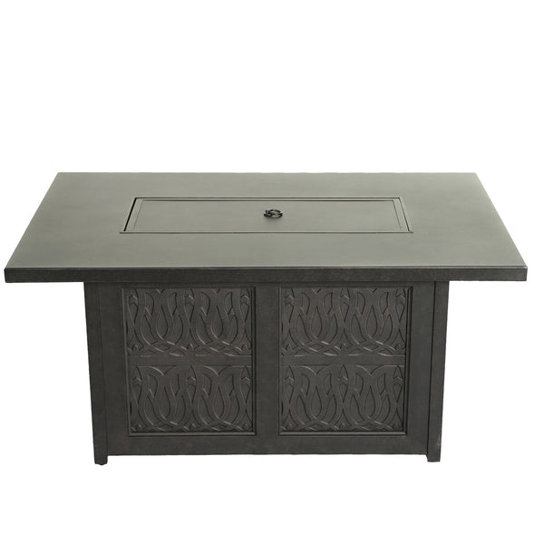 English Elm Aluminum Antique Bronze 50x32" Rectangle Fire Table with Fire Glass, Cover & Rust-Free Cast Finish B010S00468