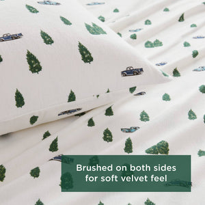 English Elm 4 Pcs Cozy Cal King Flannel Sheet Set With Green Trees & Trucks – Soft, Warm, Easy Care! B035P319770