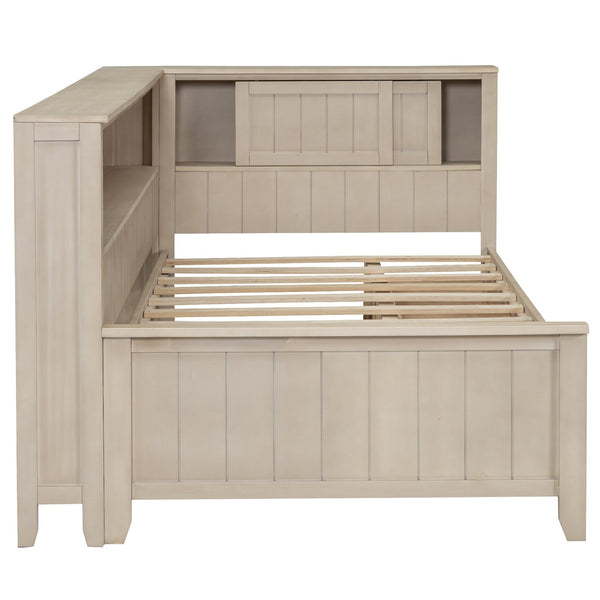 English Elm Twin Wood Daybed with 3 Drawers & Open Shelves, Antique White Milk Finish — Storage, Classic Charm, Twin Size Craftsmanship GX002213AAK