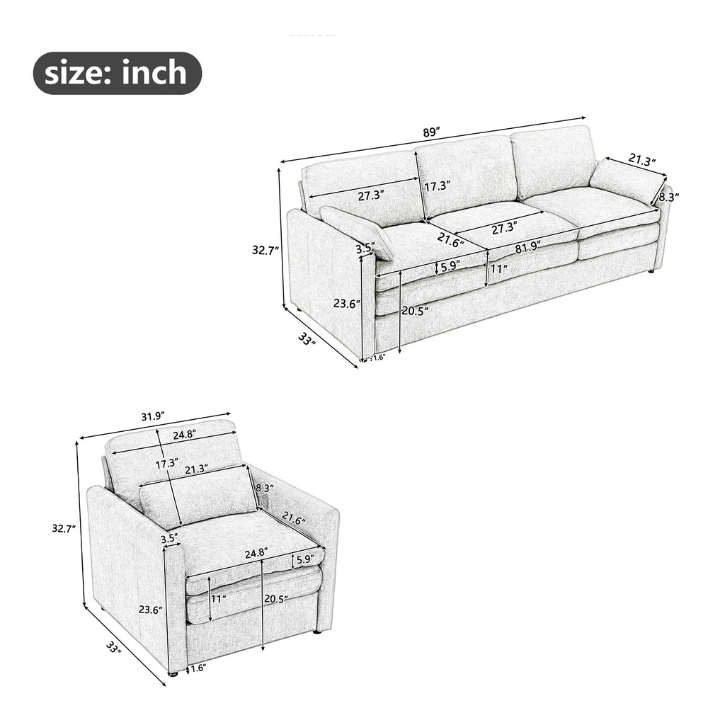 English Elm 101.2" Modular Chenille Sectional Sofa with Tufted Cushions and Deep Seating for Living Room Light Grey N719S001924R