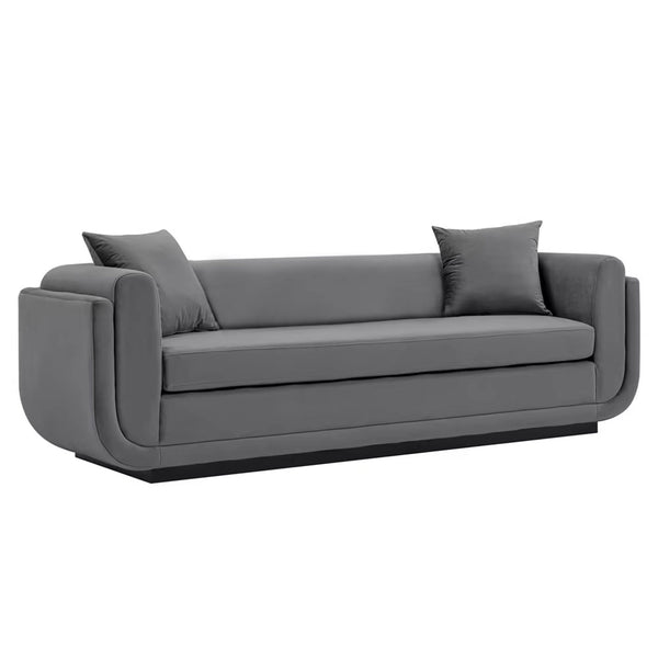 English Elm Edmonda 91" Velvet Sofa with Black Metal Base, Pine Frame, High-Density Foam & 2 Pillows, Commercial Grade DARK GREY B365P398105